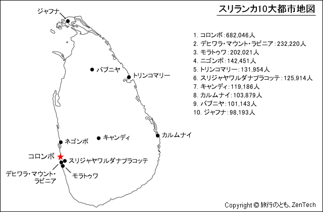 スリランカ10大都市地図200?年時点