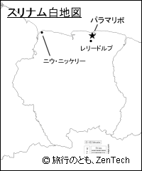 主要都市の記載されたスリナム白地図