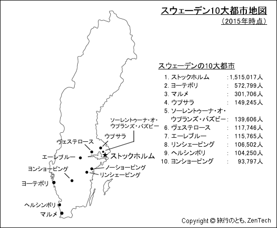 スウェーデン10大都市地図