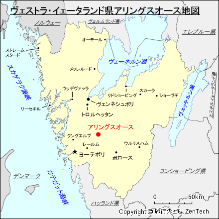 ヴェストラ・イェータランド県アリングスオース地図