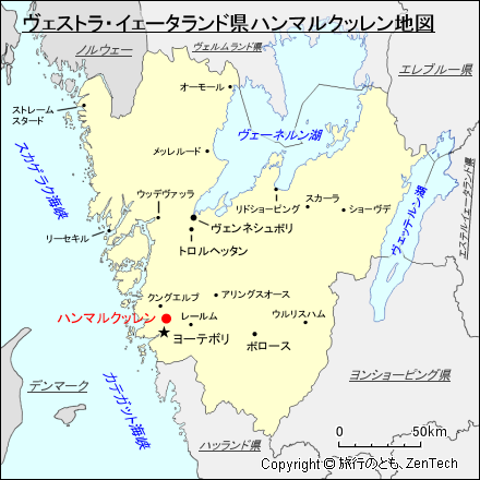 ヴェストラ・イェータランド県ハンマルクッレン地図