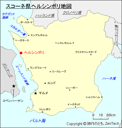 スコーネ県ヘルシンボリ地図