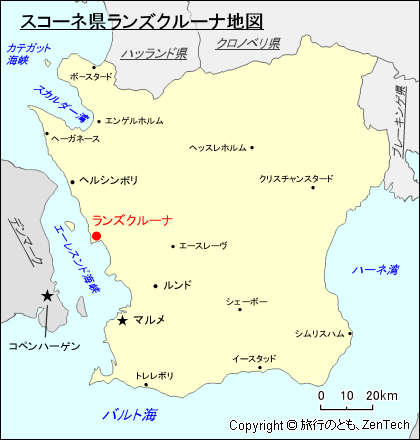 スコーネ県ランズクルーナ地図