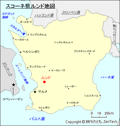 スコーネ県ルンド地図