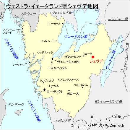 ヴェストラ・イェータランド県シェヴデ地図
