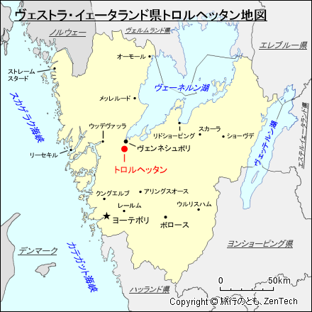 ヴェストラ・イェータランド県トロルヘッタン地図