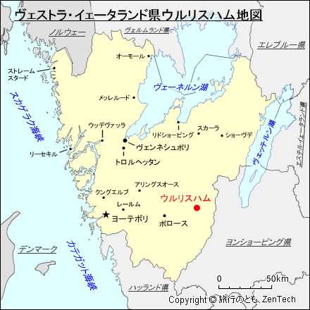 ヴェストラ・イェータランド県ウルリスハム地図