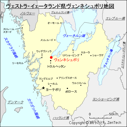 ヴェストラ・イェータランド県ヴェンネシュボリ地図