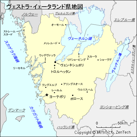 ヴェストラ・イェータランド県地図