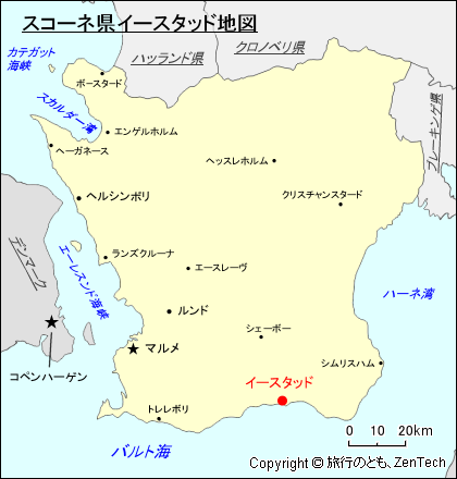 スコーネ県イースタッド地図