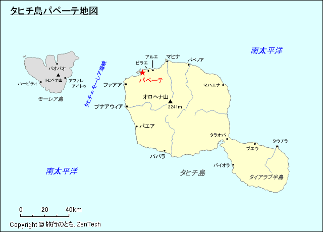 タヒチ島パペーテ地図