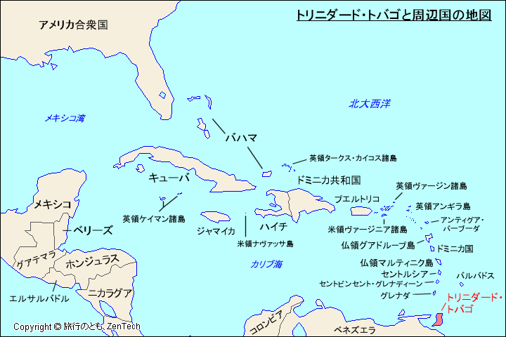 トリニダード・トバゴと周辺国の地図