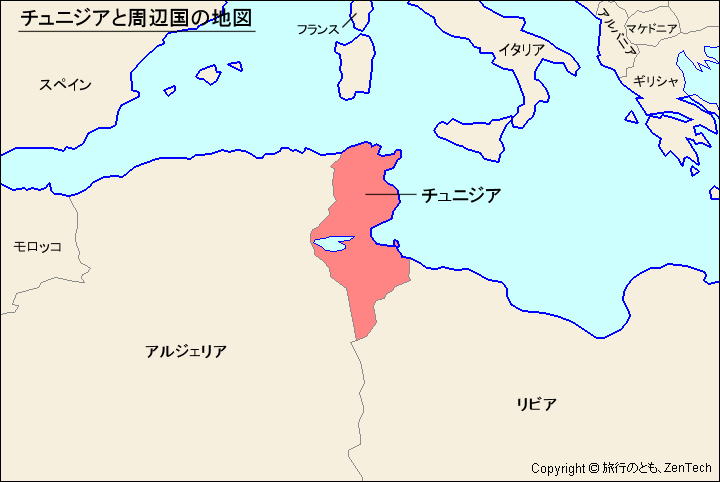 チュニジアと周辺国の地図