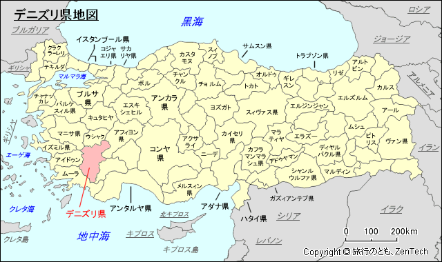 デニズリ県地図