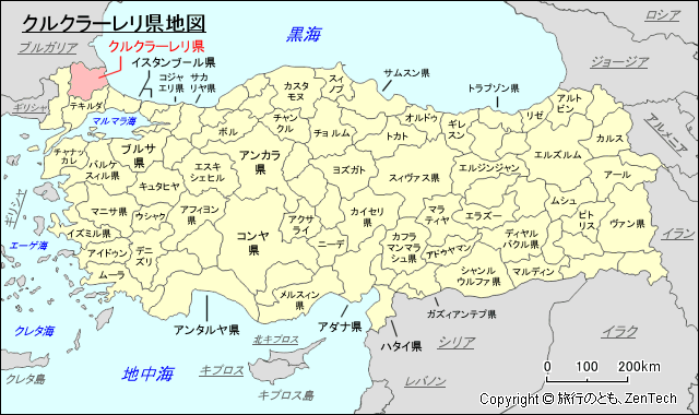 クルクラーレリ県地図