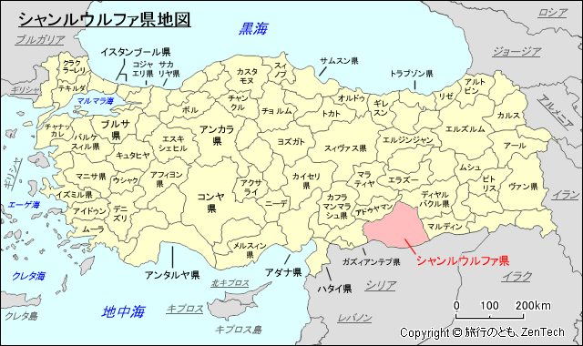 シャンルウルファ県地図