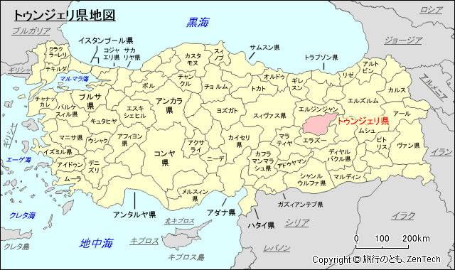 トゥンジェリ県地図