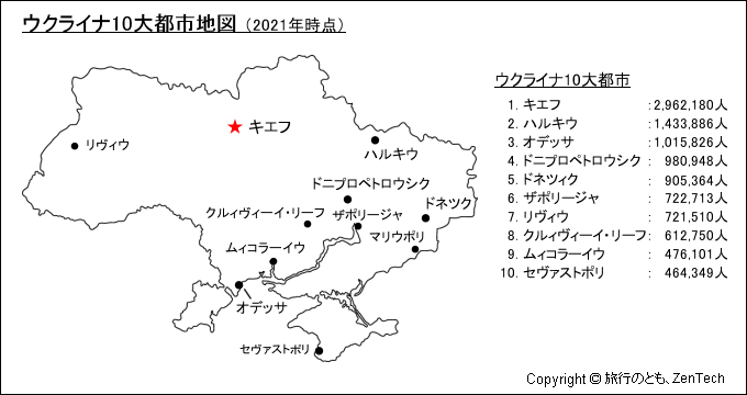 ウクライナ10大都市地図