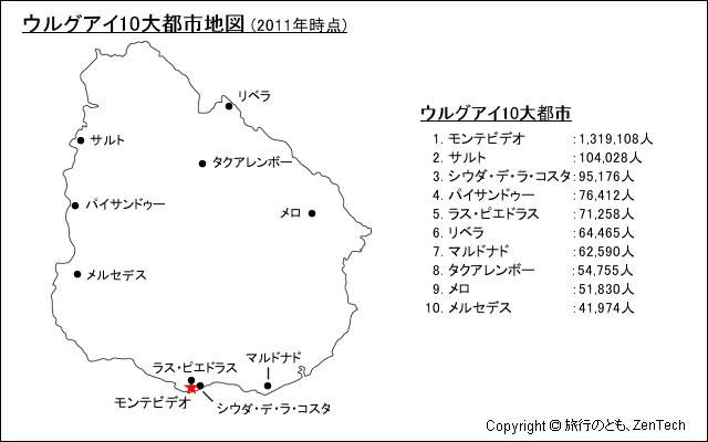 ウルグアイ10大都市地図