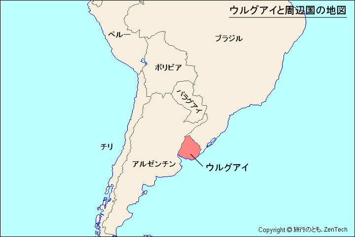 ウルグアイと周辺国の地図