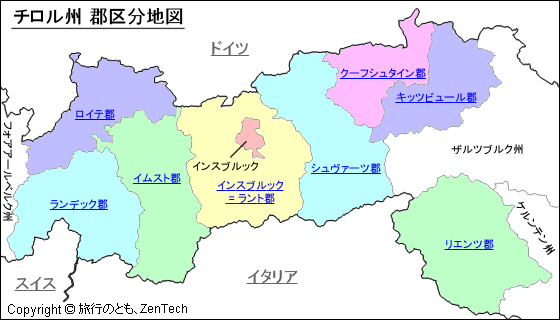 チロル州 郡区分地図