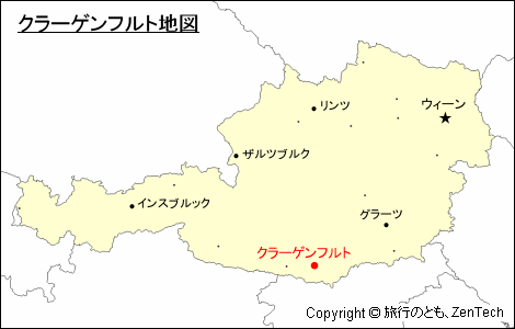 オーストリアにおけるクラーゲンフルト地図