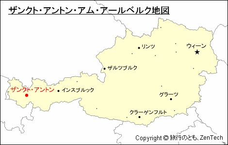 オーストリアにおけるザンクト・アントン・アム・アールベルク地図