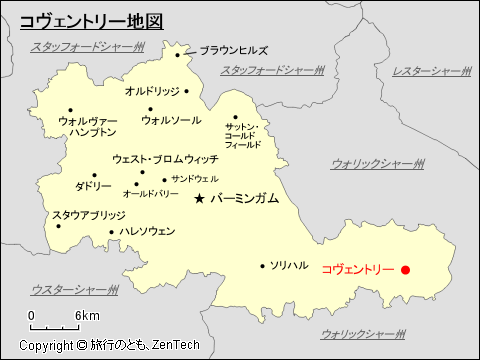 ウェスト・ミッドランズ州コヴェントリー地図