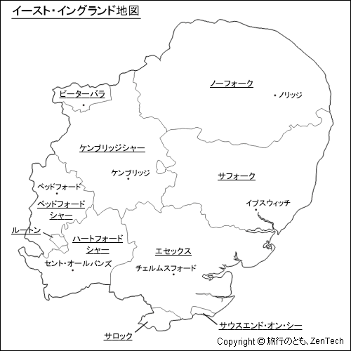 イースト・イングランド地図