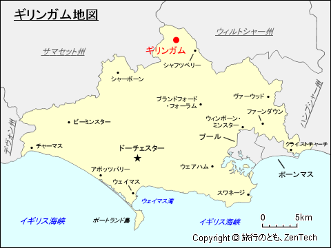 ドーセット州ギリンガム地図