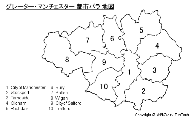 グレーター・マチェスター都市バラ地図