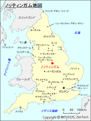 イングランド・ノッティンガム地図