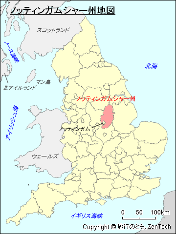 イングランド ノッティンガムシャー州地図