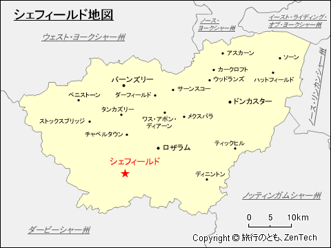 サウス・ヨークシャー州シェフィールド地図