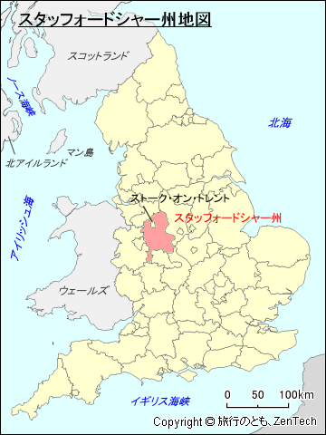 イングランド地方スタッフォードシャー州地図