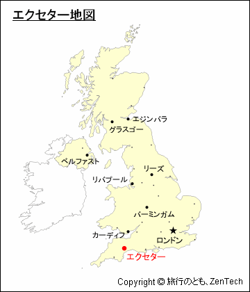 イギリスにおけるエクセター地図