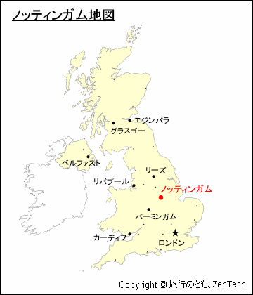イギリスにおけるノッティンガム地図
