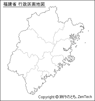 福建省 行政区画地図（小サイズ）