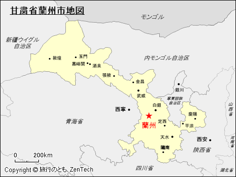 甘粛省蘭州市地図