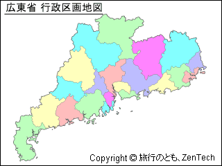 色付き広東省 行政区画地図