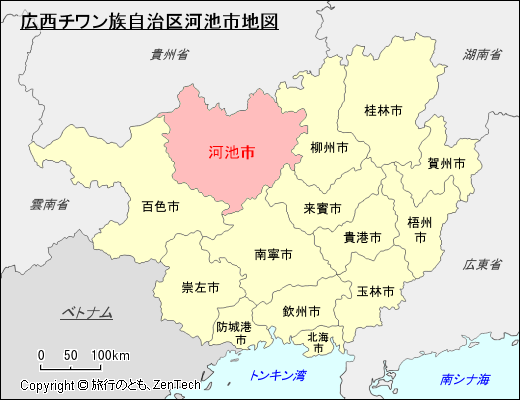 広西チワン族自治区河池市地図