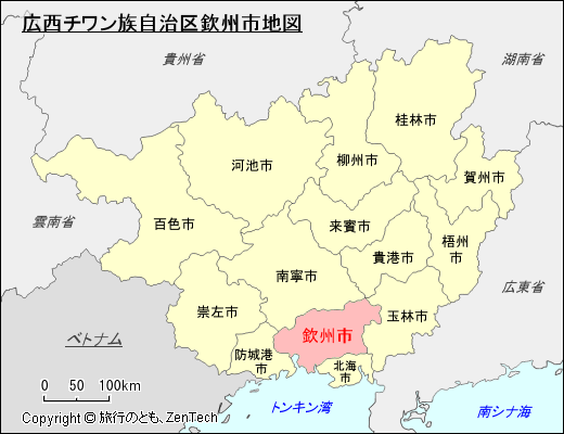 広西チワン族自治区欽州市地図