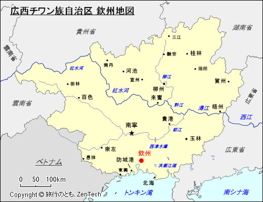 広西チワン族自治区 欽州地図