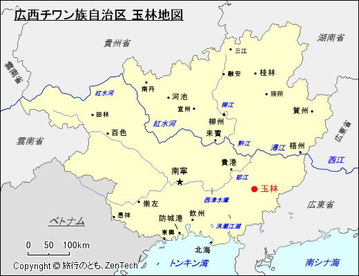 広西チワン族自治区 玉林地図