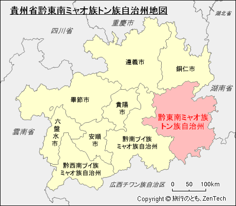 貴州省黔東南ミャオ族トン族自治州地図