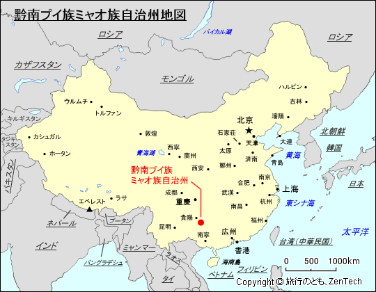 黔南プイ族ミャオ族自治州地図
