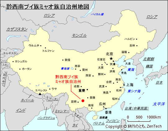 黔西南プイ族ミャオ族自治州地図