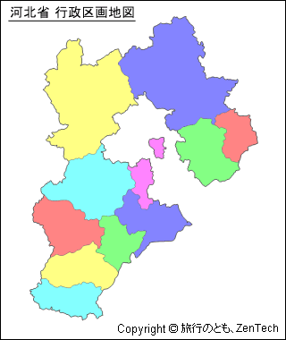 色付き河北省 行政区画地図