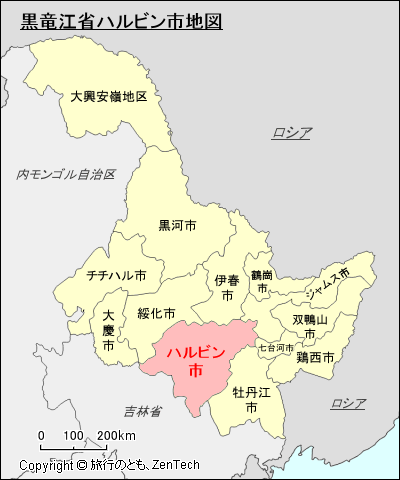 黒竜江省ハルビン市地図