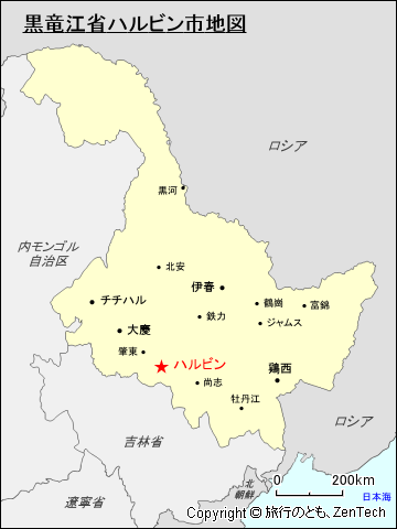 黒竜江省ハルビン市地図